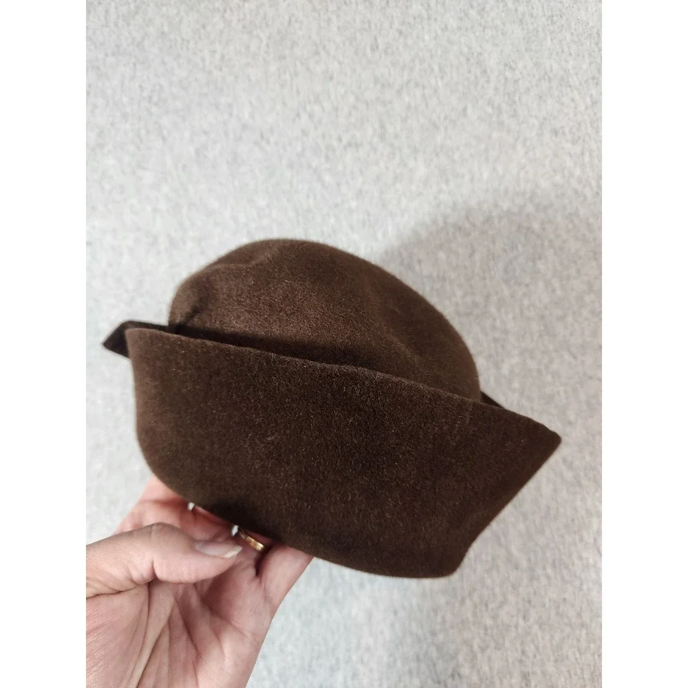 Saks Fifth Avenue Pillbox Hat Womens OS Brown Felt Folded Brim Made in Italy